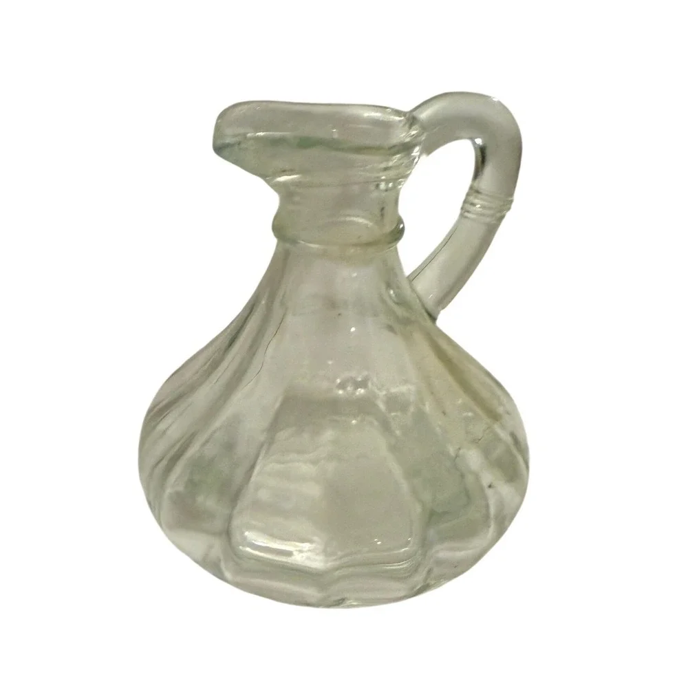 Vintage‎ Clear Ribbed Glass Cruet Miniature Pitcher 4.5 Inch Farmhouse Decor